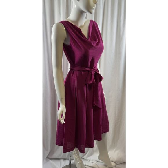 The LIMITED Cowl Neck Belted Pleated Flare Dress, Fuchsia, Sz: 6, 72-44 - Picture 1 of 16